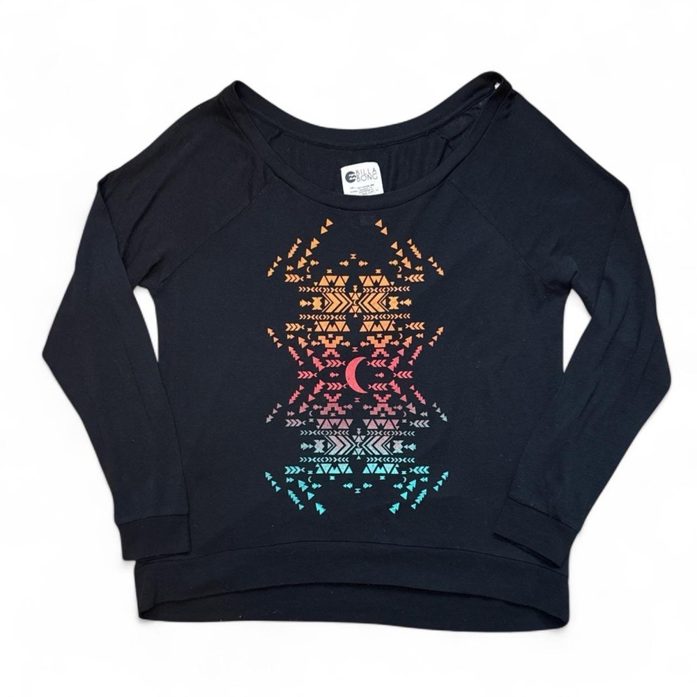 Billabong VTG 2010s Rainbow Aztec Tribal Graphic Print Long-Sleeve Top — LARGE